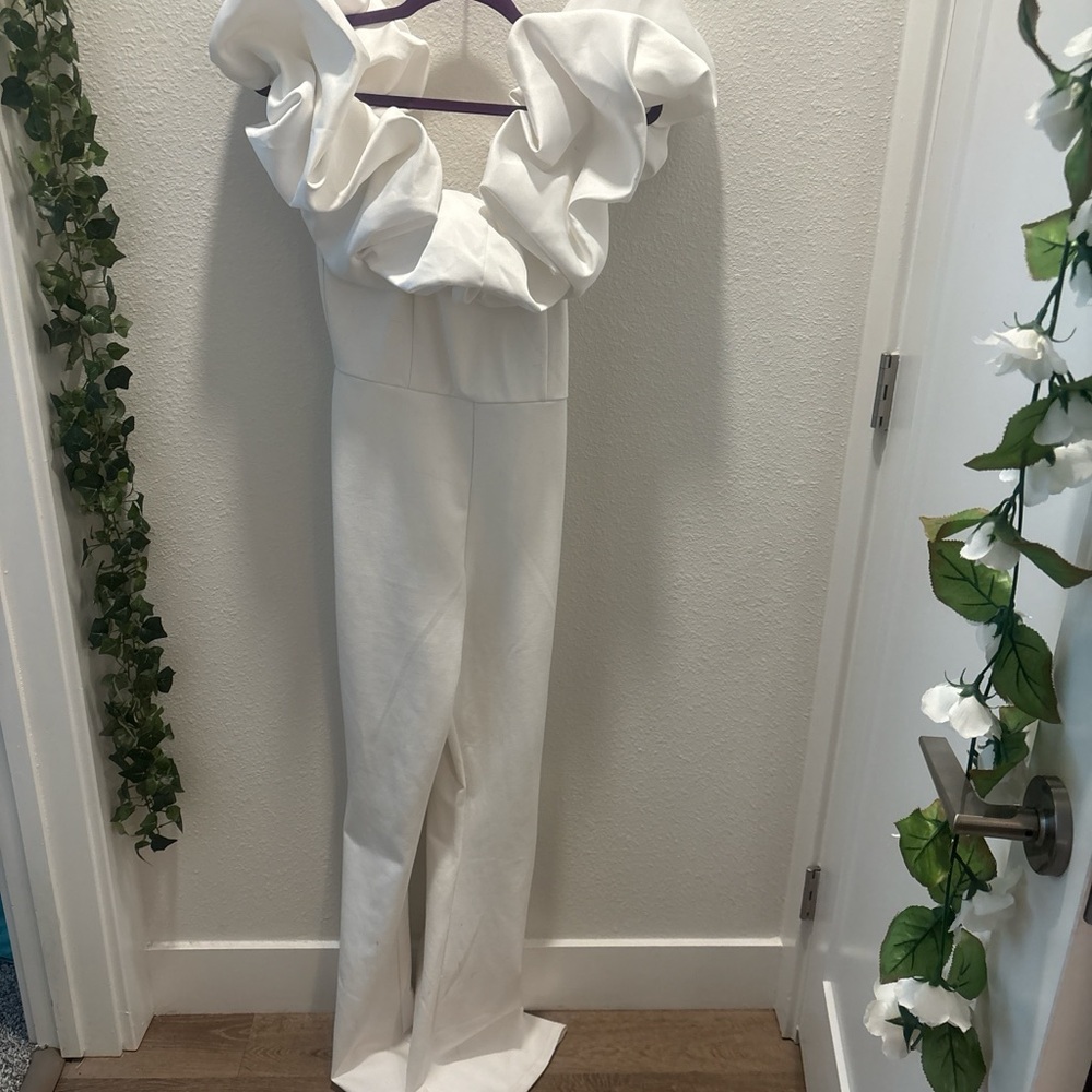 Fashion Nova White Ruffle Jumpsuit